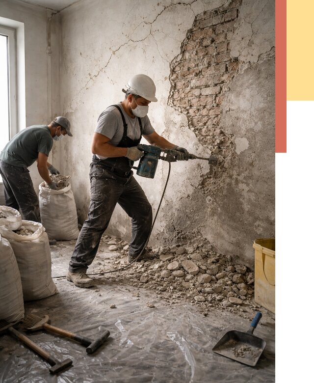 Демонтаж штукатурки со стен в Каменске-Шахтинском от 7417 руб/м² — быстро и недорого | ОТДЕЛОЧНИК-Ксш