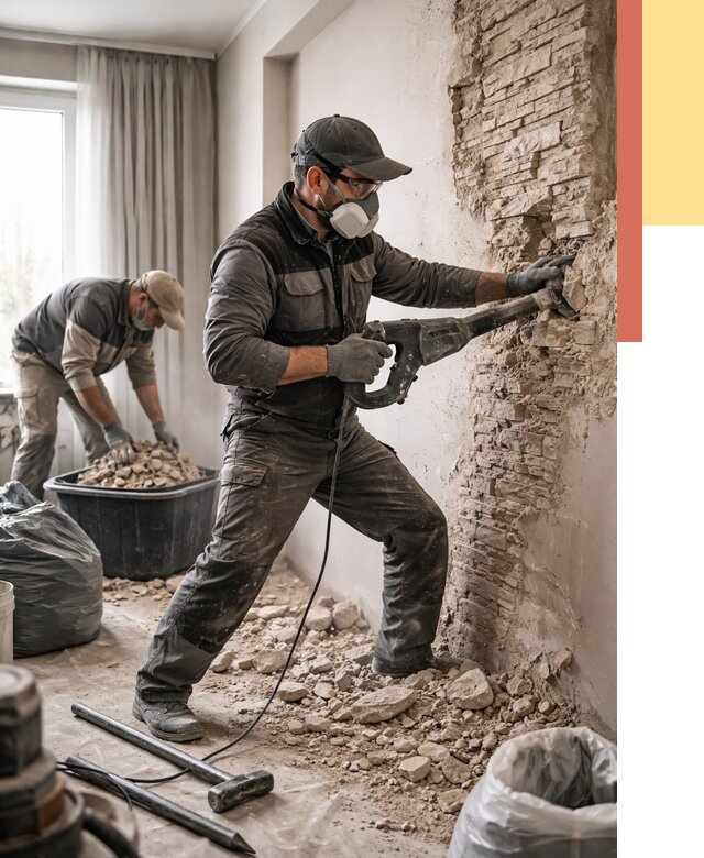 Демонтаж декоративного камня в Каменске-Шахтинском от 1494 руб/м² — быстро и недорого | ОТДЕЛОЧНИК-Ксш