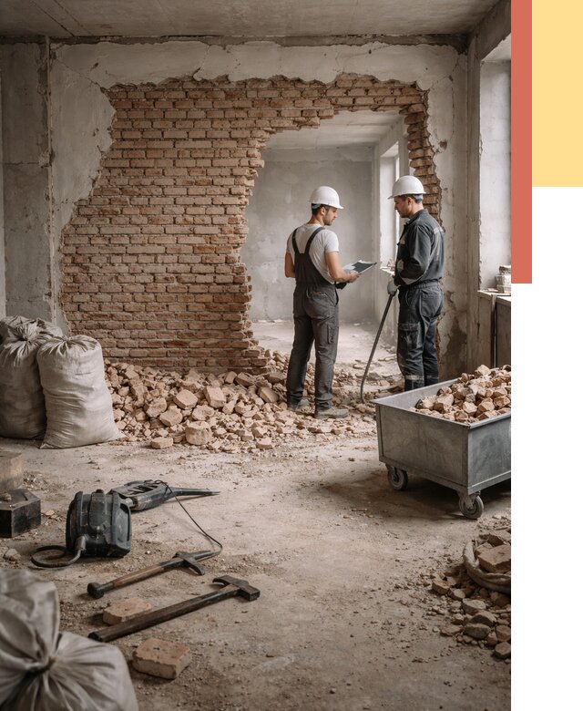 Демонтаж кирпичных стен в Каменске-Шахтинском от 4326 руб. — быстро, недорого, под ключ | ОТДЕЛОЧНИК-Ксш