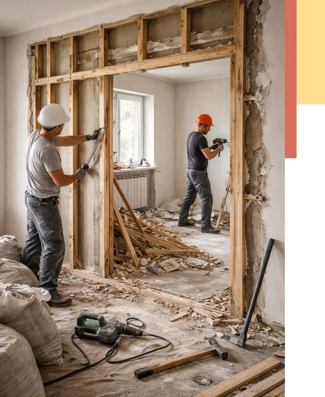 Демонтаж деревянных перегородок в Каменске-Шахтинском от 3296 руб. — быстро и недорого | ОТДЕЛОЧНИК-Ксш