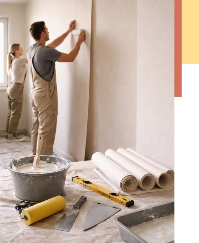 Поклейка бумажных обоев в Каменске-Шахтинском от 5666 руб./м2 — быстро и недорого | ОТДЕЛОЧНИК-Ксш