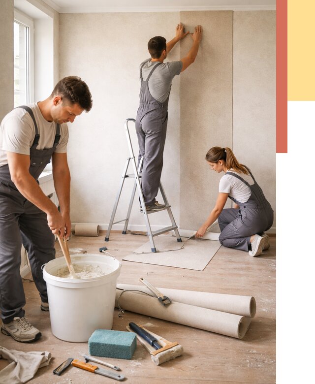 Оклейка стен обоями в Каменске-Шахтинском от 3605 руб/м2 — быстро и недорого | ОТДЕЛОЧНИК-Ксш