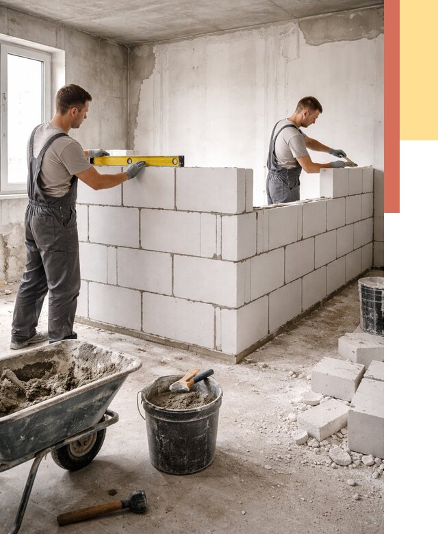 Кладка перегородок из ПГП в Каменске-Шахтинском от 2575 руб./м2 — монтаж и возведение под ключ | ОТДЕЛОЧНИК-Ксш