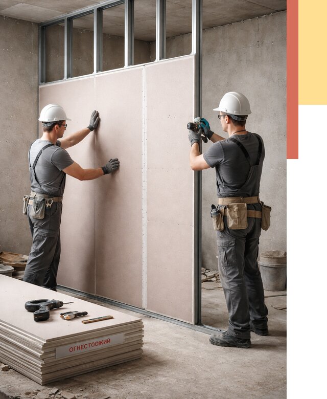 Перегородка из огнестойкого гипсокартона в Каменске-Шахтинском от 1906 руб. под ключ | ОТДЕЛОЧНИК-Ксш