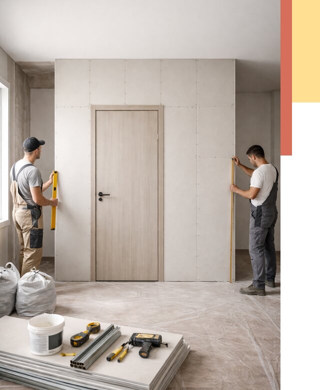 Перегородка из гипсокартона с дверью в Каменске-Шахтинском от 4635 руб. под ключ | ОТДЕЛОЧНИК-Ксш