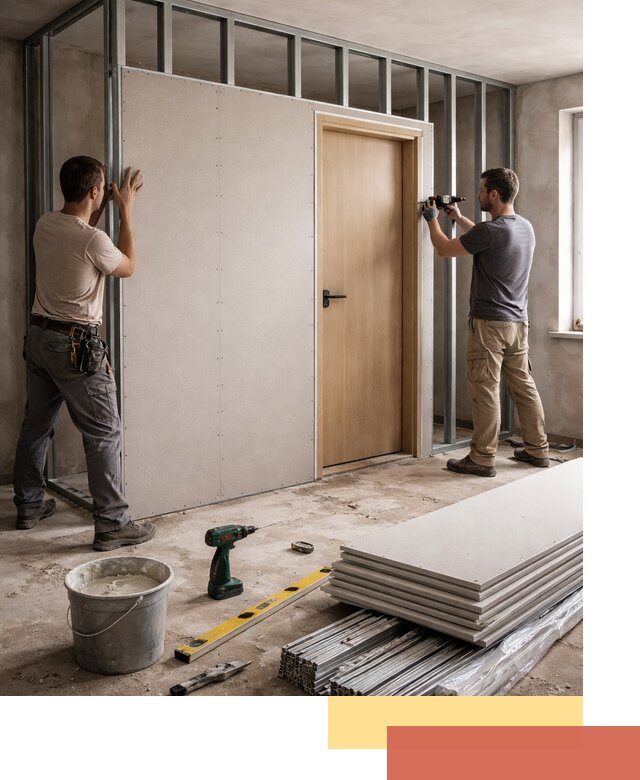 Перегородка из гипсокартона с дверью под ключ в Каменске-Шахтинском