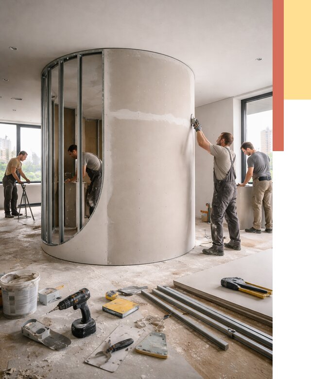 Радиусная перегородка из гипсокартона в Каменске-Шахтинском от 2987 руб. под ключ | ОТДЕЛОЧНИК-Ксш