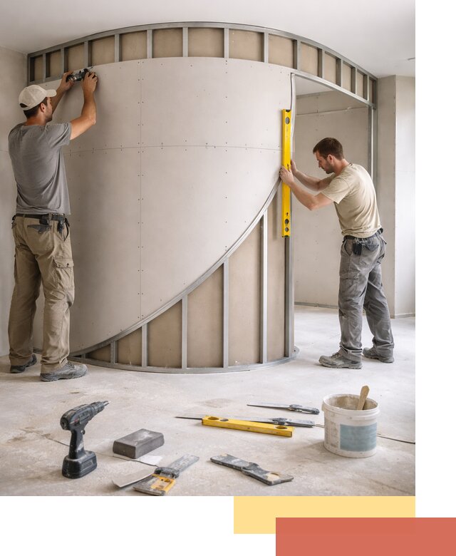 Радиусная перегородка из гипсокартона в Каменске-Шахтинском под ключ