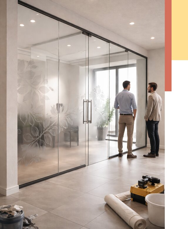 Стеклянные перегородки с рисунком в Каменске-Шахтинском от 12876 руб. монтаж и нанесение | ОТДЕЛОЧНИК-Ксш