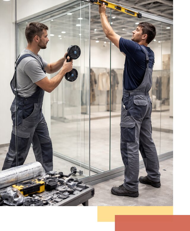 Стеклянные перегородки для магазинов в Каменске-Шахтинском — монтаж и установка