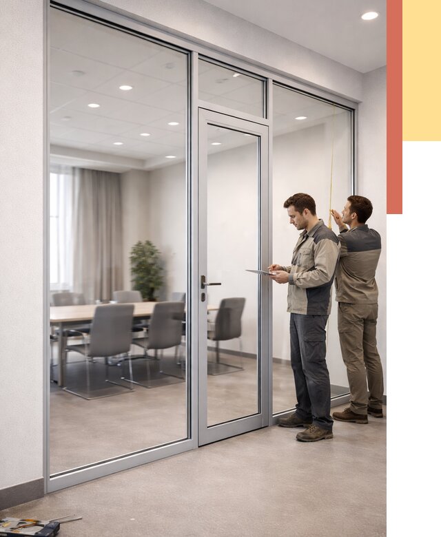 Установка и монтаж алюминиевых перегородок со стеклом в Каменске-Шахтинском от 8447 руб. | ОТДЕЛОЧНИК-Ксш