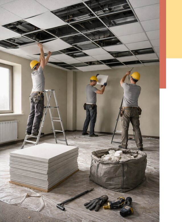 Демонтаж потолка Армстронг в Каменске-Шахтинском от 4635 руб. быстро и недорого | ОТДЕЛОЧНИК-Ксш