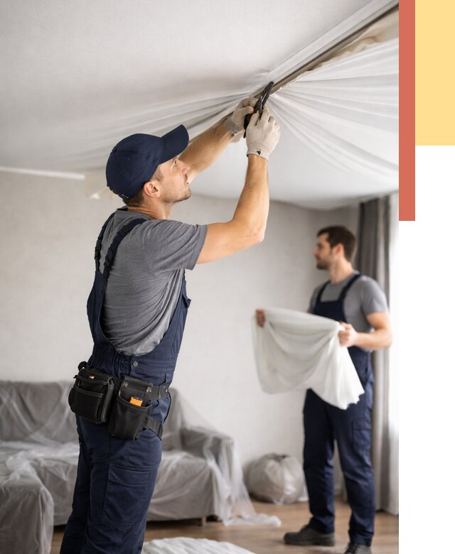 Демонтаж натяжного потолка в Каменске-Шахтинском от 4635 руб. — снятие и разбор под ключ | ОТДЕЛОЧНИК-Ксш