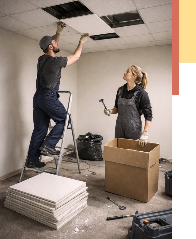 Демонтаж потолочной плитки в Каменске-Шахтинском от 4635 руб. быстро и недорого | ОТДЕЛОЧНИК-Ксш