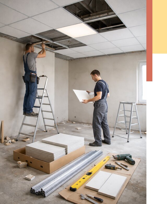 Монтаж потолка армстронг в Каменске-Шахтинском от 4635 руб/м2 — быстрая установка под ключ | ОТДЕЛОЧНИК-Ксш