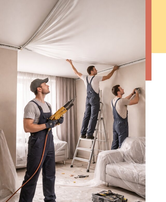 Установка натяжного потолка в Каменске-Шахтинском от 4635 руб. | Быстро и недорого — ОТДЕЛОЧНИК-Ксш