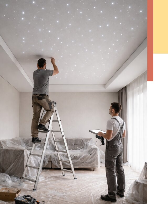 Монтаж натяжного потолка «звездное небо» в Каменске-Шахтинском от 6696 руб. | ОТДЕЛОЧНИК-Ксш