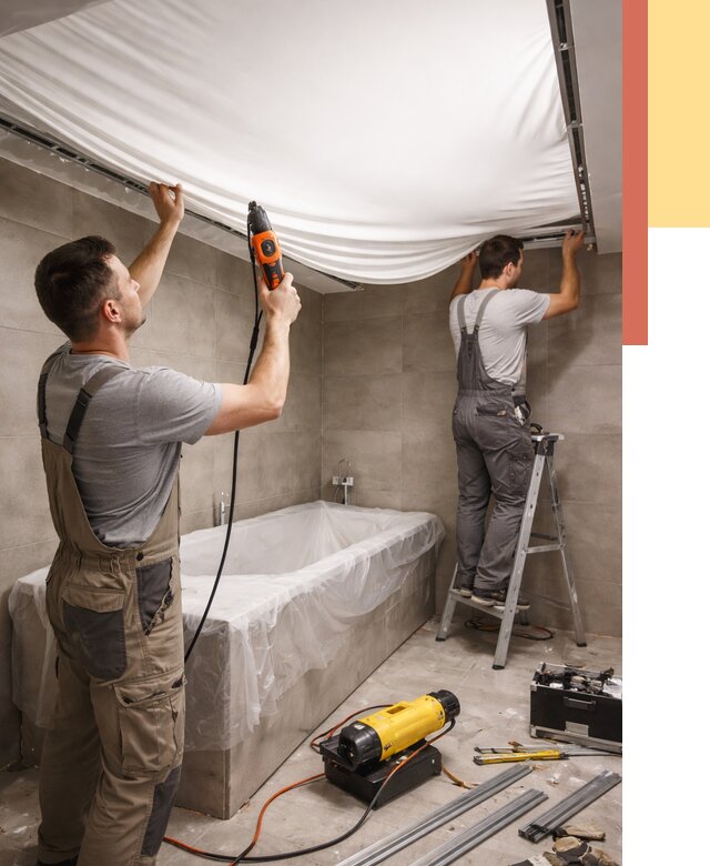 Монтаж натяжного потолка в ванной в Каменске-Шахтинском от 1236 руб. под ключ | ОТДЕЛОЧНИК-Ксш