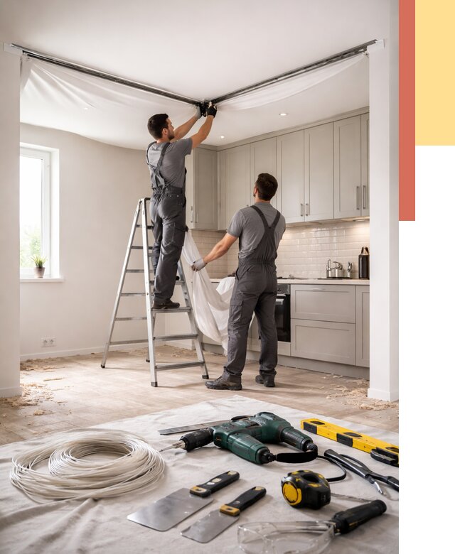 Установка натяжного потолка на кухне в Каменске-Шахтинском от 2472 руб. | ОТДЕЛОЧНИК-Ксш