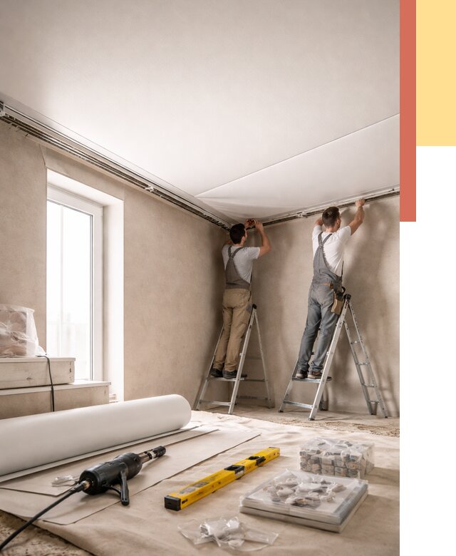 Монтаж натяжного потолка в спальне в Каменске-Шахтинском от 3914 руб. под ключ | ОТДЕЛОЧНИК-Ксш