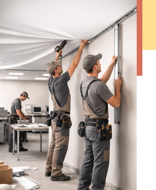 Монтаж натяжного потолка в офисе в Каменске-Шахтинском от 464 руб/м² — быстро и недорого | ОТДЕЛОЧНИК-Ксш