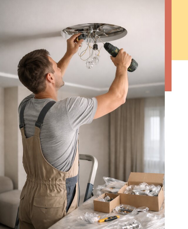 Установка люстры в натяжной потолок в Каменске-Шахтинском от 1236 руб. | Быстро и недорого — ОТДЕЛОЧНИК-Ксш