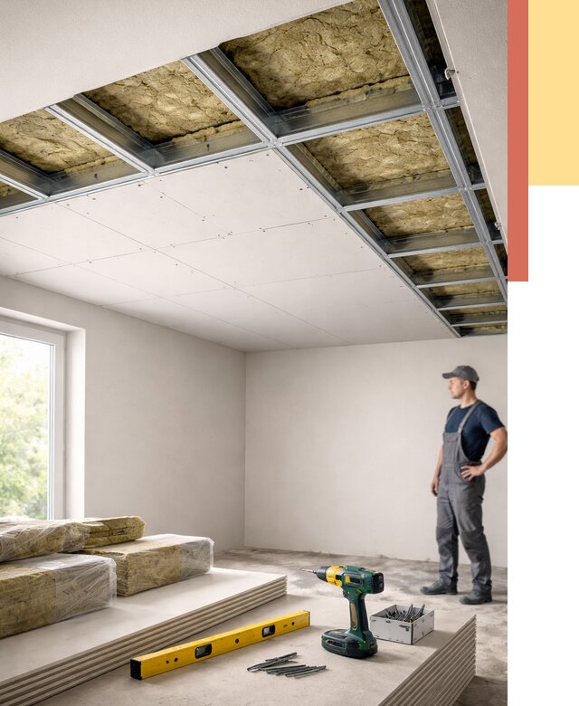 Звукоизоляция потолка ГКЛ в Каменске-Шахтинском от 979 руб. — монтаж под ключ | ОТДЕЛОЧНИК-Ксш