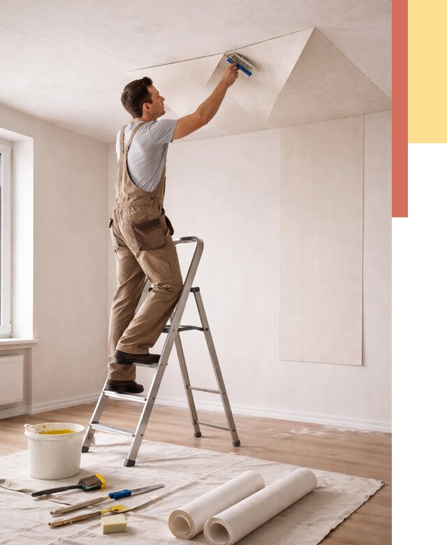 Поклейка обоев на потолок в Каменске-Шахтинском от 4635 руб. быстро и недорого | ОТДЕЛОЧНИК-Ксш